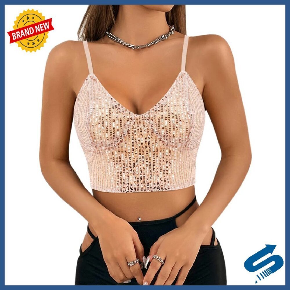 Metallic Reflective Spaghetti Strap Crop Top Bustier Back Zipper Sleeveless